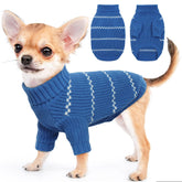 IDOMIK Dog Sweater, Thick Knitted Small Dog Pullover Sweater, Classic Striped Turtleneck Dog Sweaters for Small Medium Dogs Cats, Dog Warm Winter Clothes Coat for Cold Season,Blue,XS